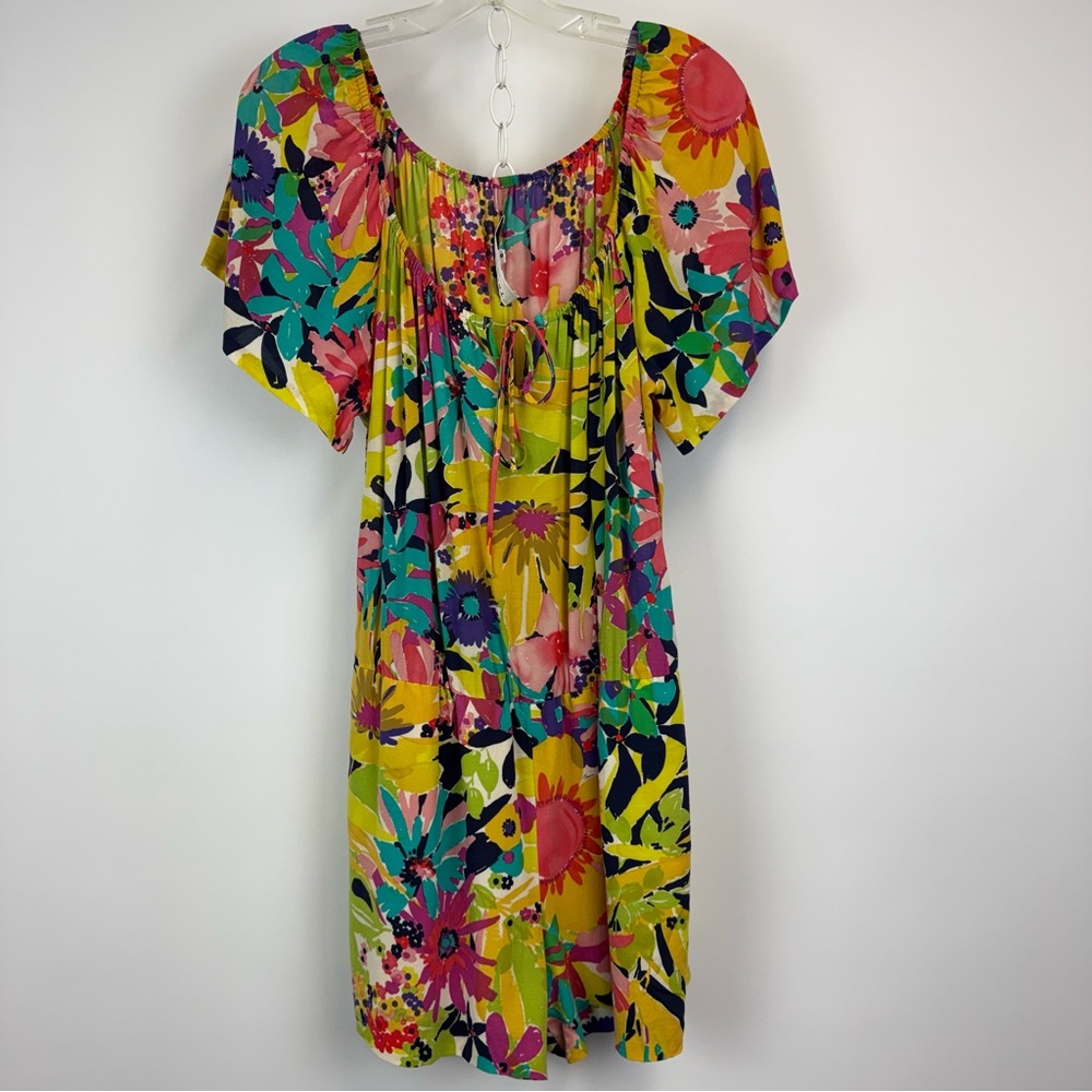 Trina Turk Romper Floral Scoop Neck Short Sleeve‎ Multi-Color Women's Size 8